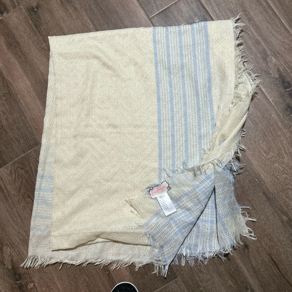 Cream and Blue Striped Scarf/Wrap Free People